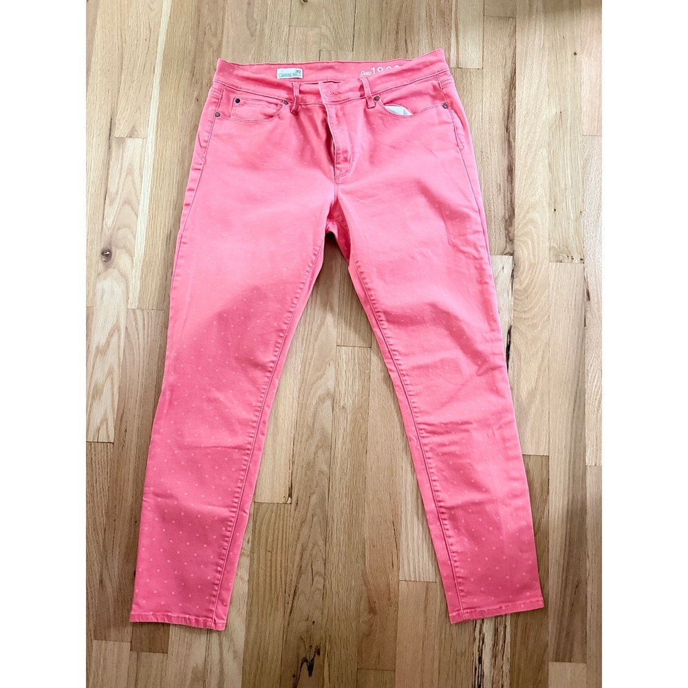 Gap 1969 Legging Jeans Coral Pink Polka Dot Slim Fit Stretch Denim Retro size 12